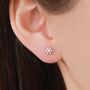 Tiny Snowflake Stud Earrings In Sterling Silver, thumbnail 1 of 6