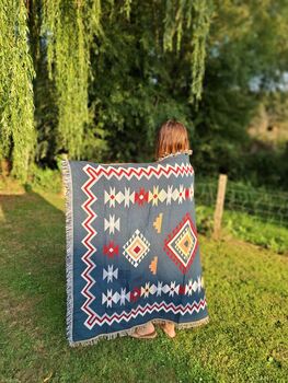 Navy Blue Aztec Blanket And Furniture Throw, 8 of 11
