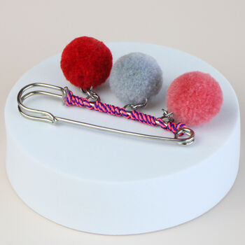 Pom Pom Charm Safety Pin Brooch, 3 of 5