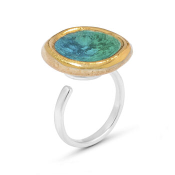 Large Round Emerald Turquoise Lagoon Adjustable Ring, 4 of 4