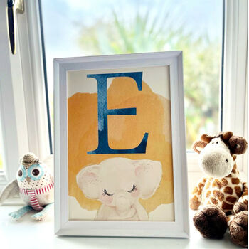 Personalised Elephant Initial Nursery Print, 3 of 4