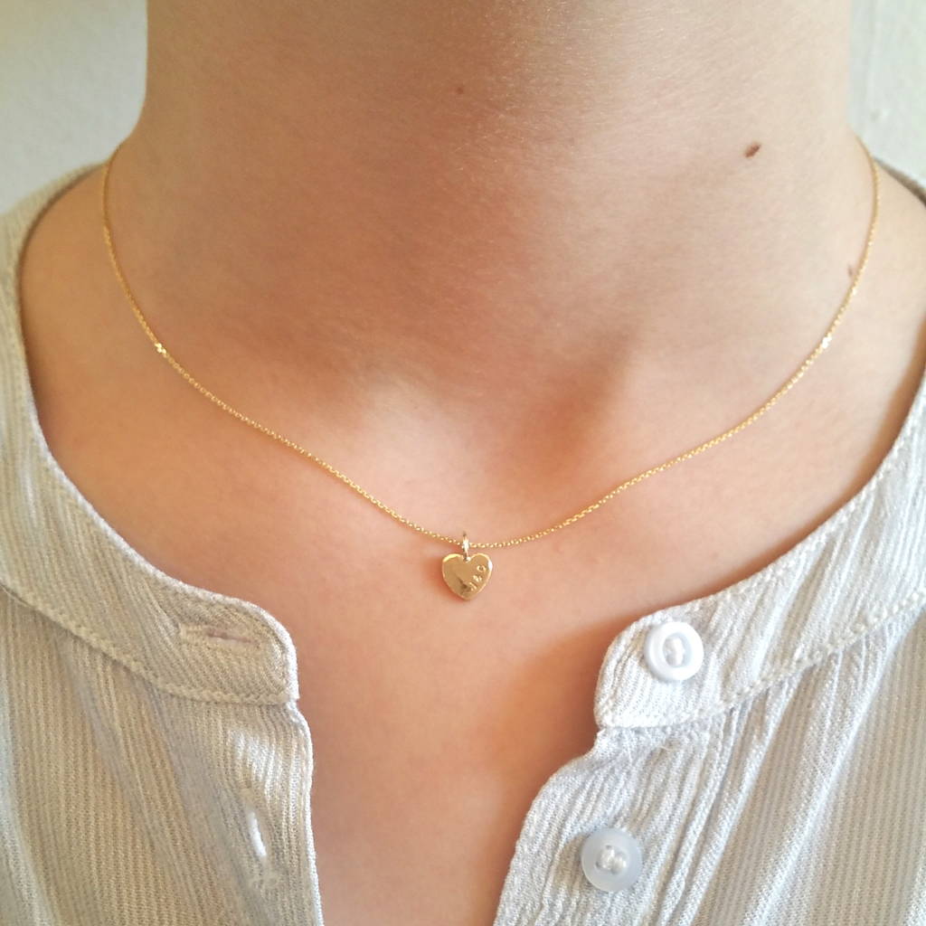 teeny tiny personalised gold heart necklace by vanessa plana ...