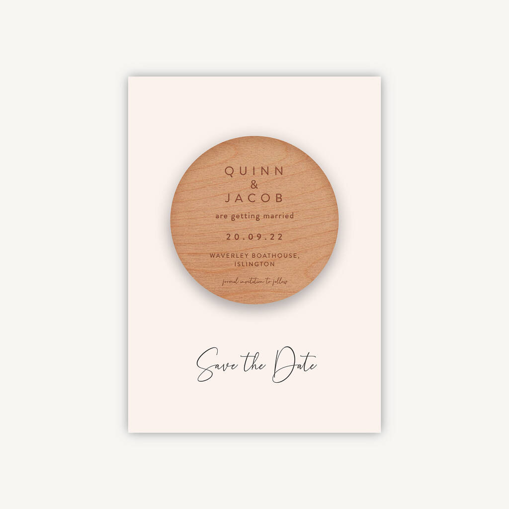Romantic Script Wooden Magnet Save The Date, 1 of 6