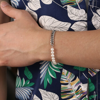 Pearl Bracelet For Men, Half Pearl Half Cuban Chain, 9 of 11