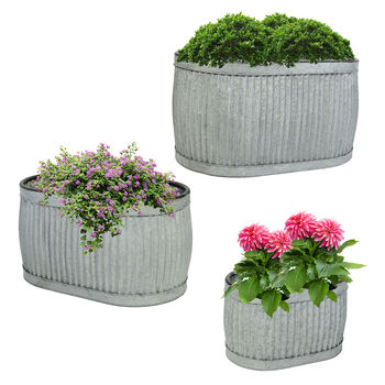 Set Of Three Large Metal Oval Planter Tubs, 2 of 2