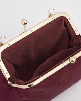 Victoriana Embroidered Burgundy Satin Clutch Bag, 6 of 6