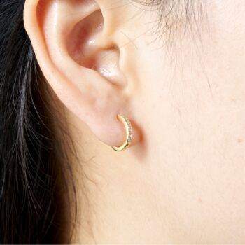Gold Sparkly Hoops, Cz Stone Huggie Hoops, Dainty Hoops, 3 of 7