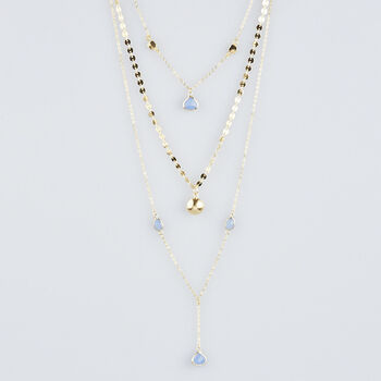Long Gold Plated Multi Strand Blue Chalcedony Necklace, 2 of 5