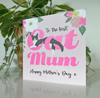 Cat Mum Happy Mother's Day Black And White Cat Card, 2 of 2