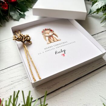 Handmade Bunny Christmas Card, For Granddaughter, Daughter, Or Niece, 6 of 6