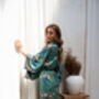 Satin Silky Turquoise Full Length Kimono Robe, thumbnail 2 of 9