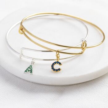 Gold Plated Or Silver Plated Birthstone Initial Bangle, 3 of 8