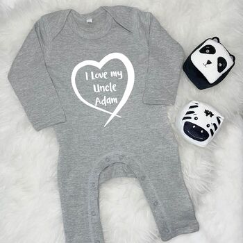 I Love My Uncle Personalised Heart Babygrow, 4 of 9