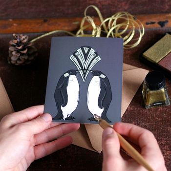 Penguin Art Deco Christmas Card, 2 of 2