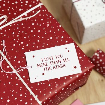 Love You More Red Stars Wrapping Paper Set, 2 of 2