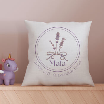 Personalised Lavender Cushion Gift For New Babies And Baptisms, 2 of 2