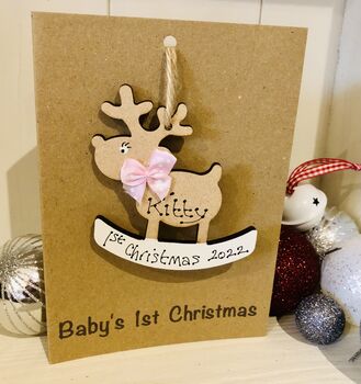 Personalised First Christmas Card Baby Girl Decoration, 8 of 10