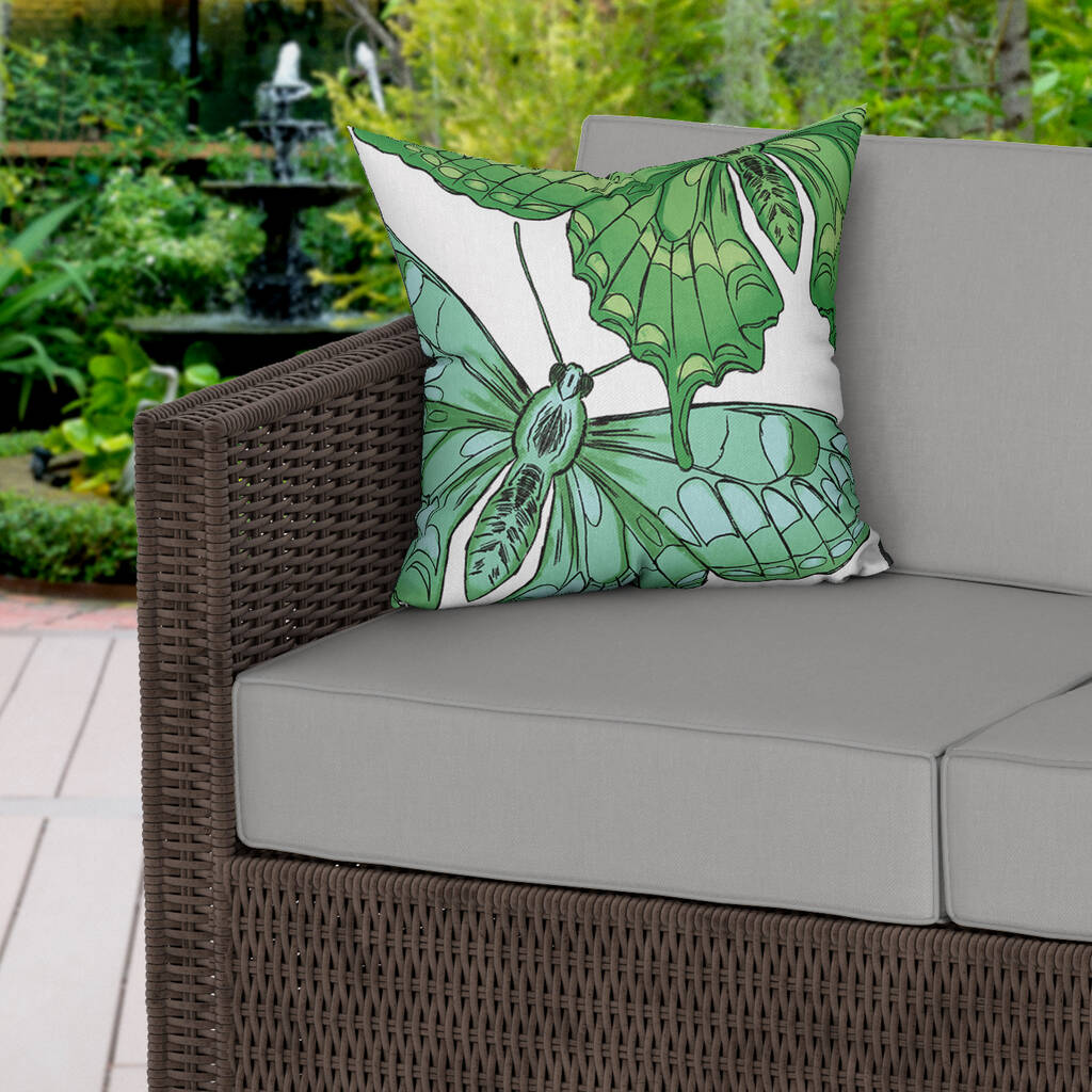 Green Butterflies Water Resistant Outdoor Cushion, 1 of 3