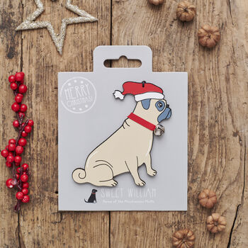 Christmas Pug Dog Pin Badge, 6 of 12