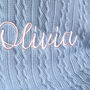 Dusty Blue Personalised Baby Knitted Blanket, thumbnail 2 of 8