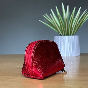 Leather Coin Purse In Metallic Red, 2 of 2