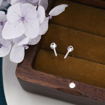 Sterling Silver Extra Tiny Key Stud Earrings, 5 of 11