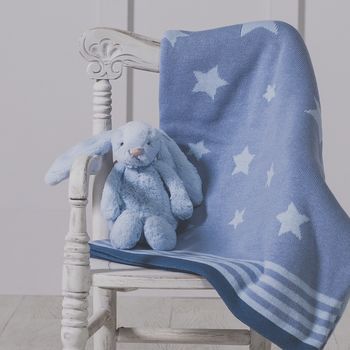 Personalised Blue Star Baby Blanket And Bashful Bunny, 3 of 6