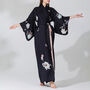 Silk Kimono Dressing Gown Royal Peacock | Black, thumbnail 6 of 10