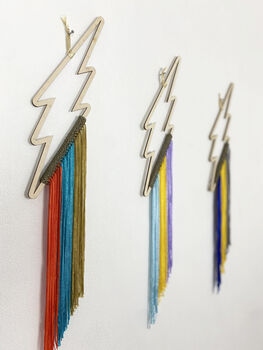 Wooden Lightning Bolt With Knitted Fringing, 2 of 12