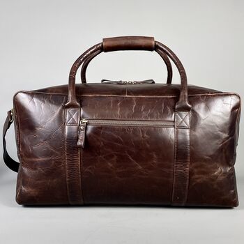 Large Cognac Leather Weekend Holdall, 3 of 8
