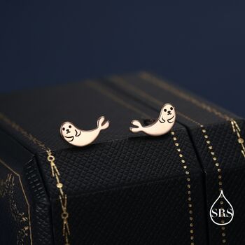 Seal Stud Earrings In Sterling Silver, 7 of 12