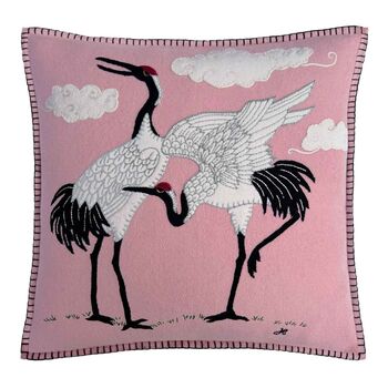 Embroidered Standing Cranes Wool Cushion, 2 of 3