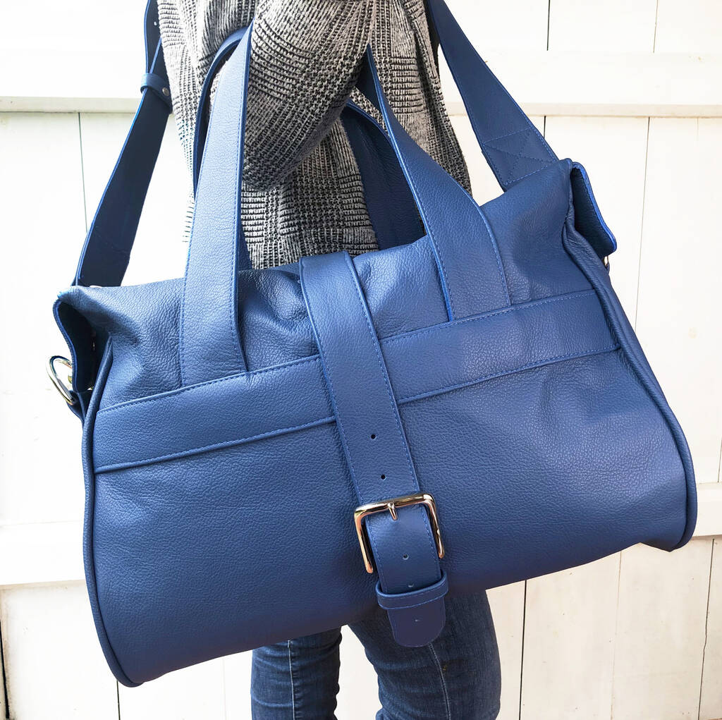 Handcrafted Marine Blue Leather Holdall By Debbie MacPherson Atelier