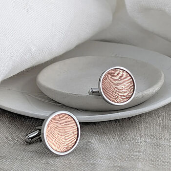 Copper And Steel Fingerprint Cufflinks, 7 of 7