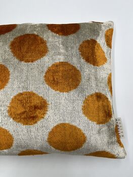 Oblong Velvet Ikat Cushion Orange Spot, 3 of 6