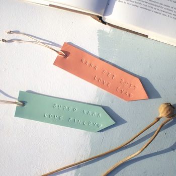 Personalised Coral Or Mint Leather Book Mark, 4 of 5