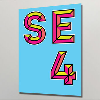 Se4 London Postcode Neon Typography Print, 4 of 4