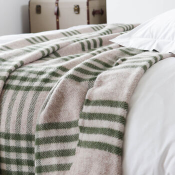 Extra Large Natural And Olive Green Check Wool Throw, 3 of 3