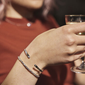 Sterling Silver Slender Torque Bangle With White Sapphires, 3 of 5