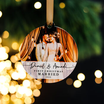 First Christmas Married Personalised Photo Bauble, 11 of 11