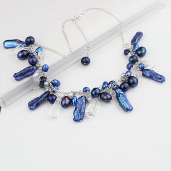 Unusual Assorted Pearl Necklace On Sterling Silver Chain, 5 of 12