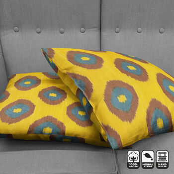 Mustard Yellow Hand Woven Ikat Cushion Cover, 4 of 8