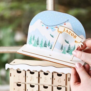 Personalised Wooden Snowy Hills Cutout Advent Calendar, 4 of 7