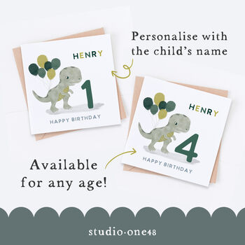 Personalised Dinosaur T Rex And Balloons Birthday Card, 3 of 3