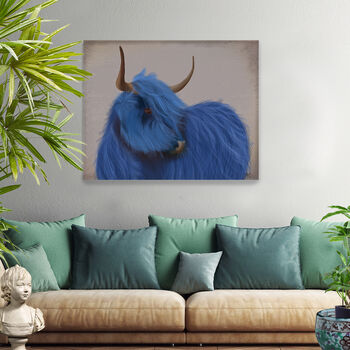 Highland Cow In Blue Art Print Framed Or Unframed, 6 of 6