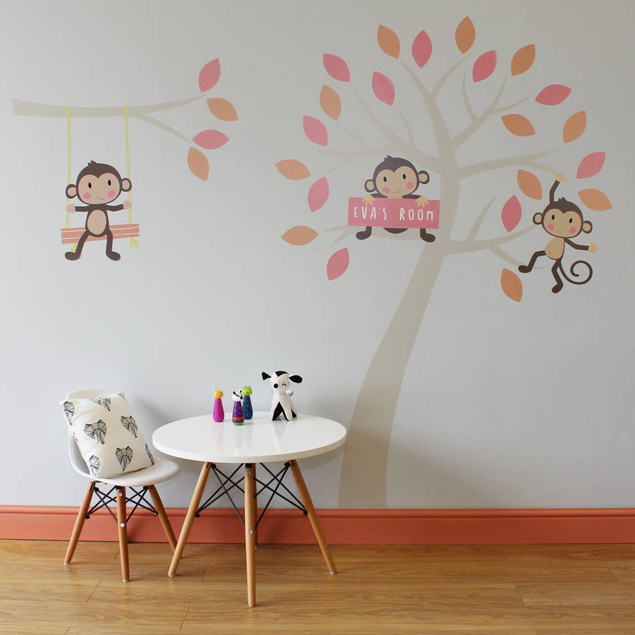 rose monkey tree wall stickers by pom gifts