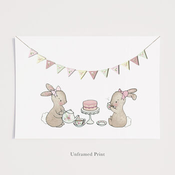 Personalised Girls Bunny Tea For Two Nursery Print, 5 of 8