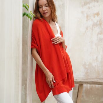 Orangey Red 100% Cashmere Travel Wrap Pashmina Shawl Gift Boxed, 4 of 9