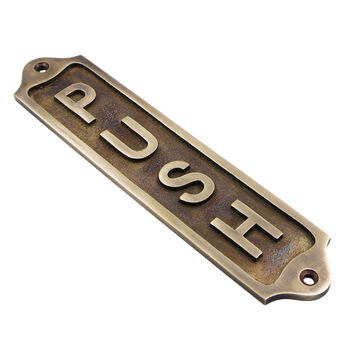 Custom Push Sign Brass Plaque With Vintage Finish, 3 of 12