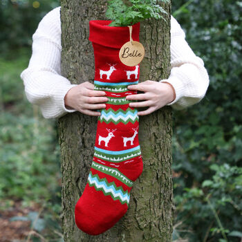 Personalised Log Cabin Knitted Christmas Stocking, 4 of 9